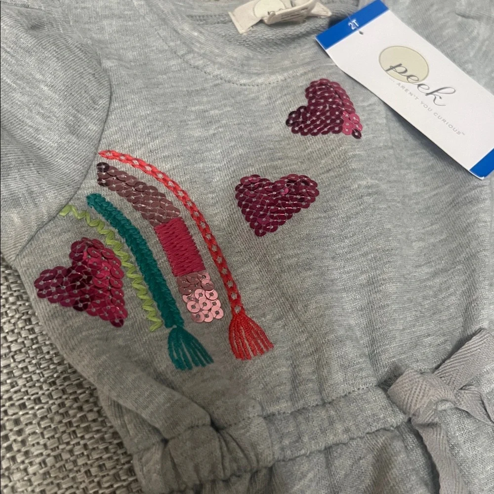 Peek Kids Girls 2T Gray Rainbow Sequin Sweatshirt Dress